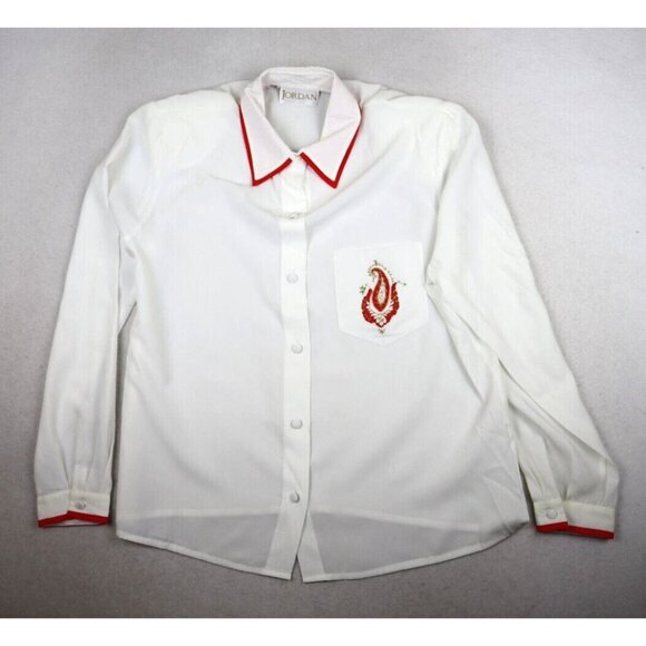 VINTAGE WOMEN'S SHEER WHITE LONG SLEEVE BUTTON-UP BLOUSE - JORDAN - SIZE 14 - Picture 1 of 11